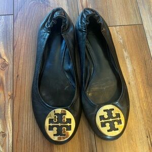 Tory Burch Black Leather Reva Flats Size 9.5